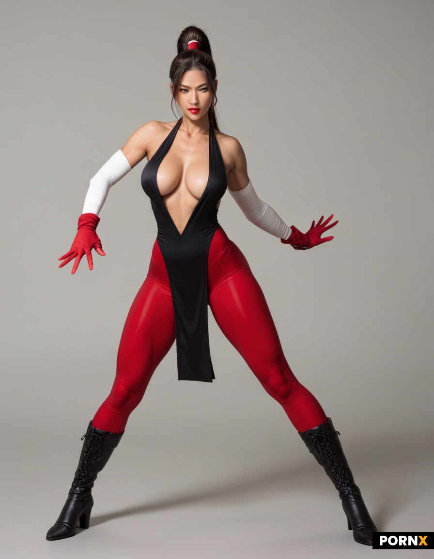 Full-body character illustration of an original adult japanese asian kunoichi in a low
