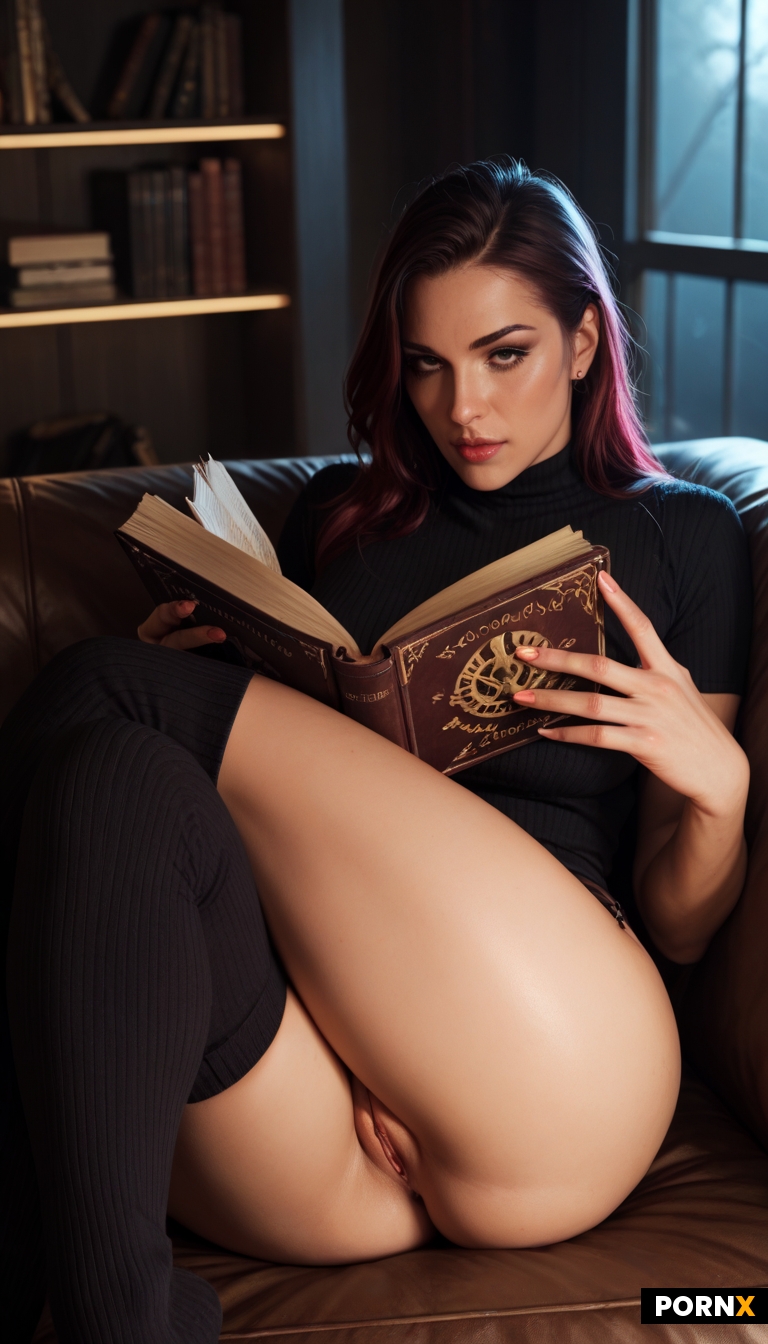 Woman reading a book on the sofa
