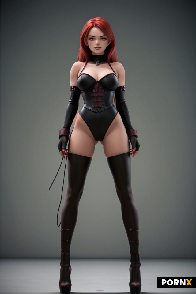 an attractive female dhampir with crimson neck-length hair parted down the middle
