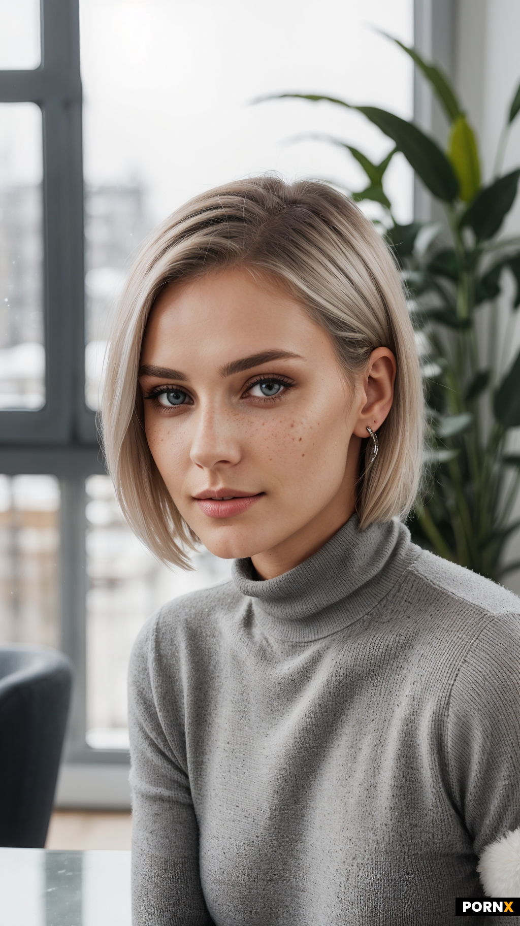 A hyper-realistic portrait of a breathtaking Estonian woman with a unique