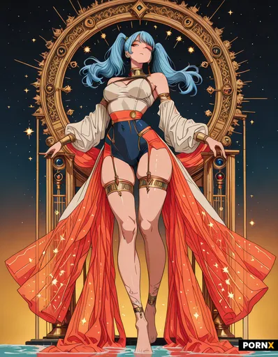A stunningly beautiful 20-year-old priestess with a pale porcelain complexion and a slender