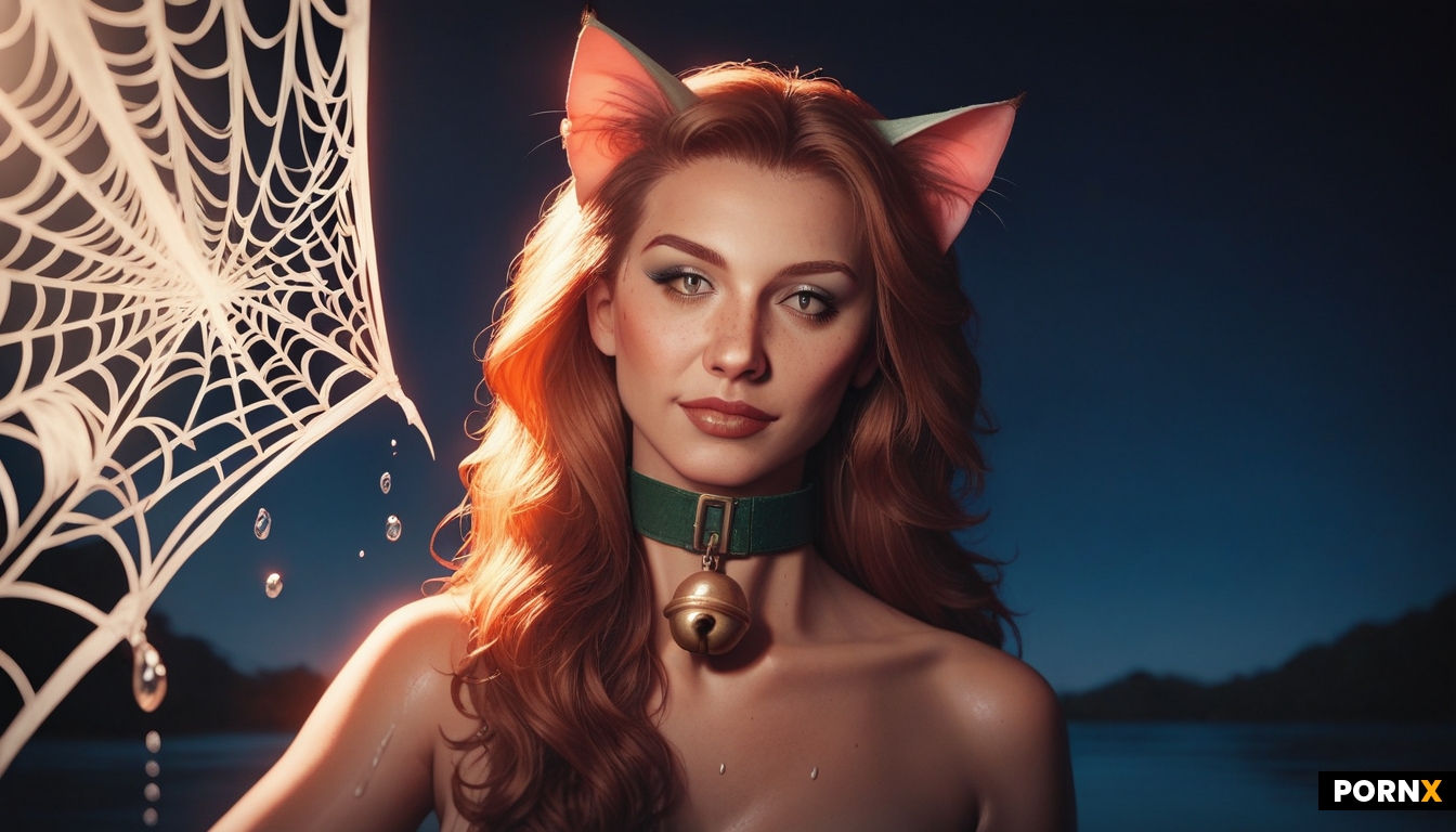 Woman cat with iridescent tail