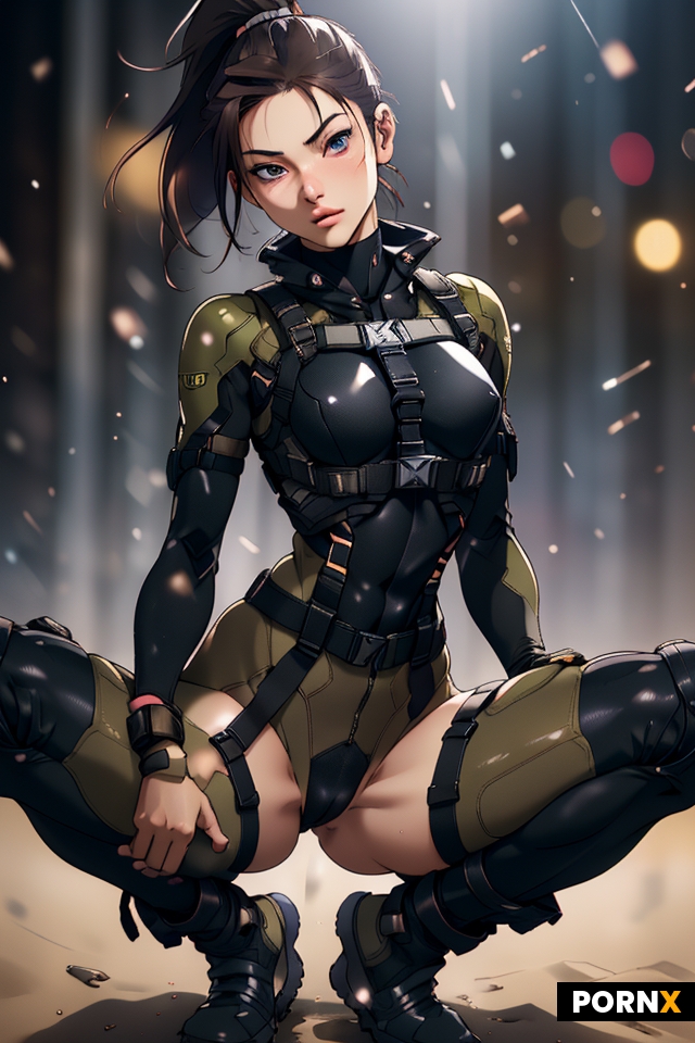 brunette female soldier doing a blow job