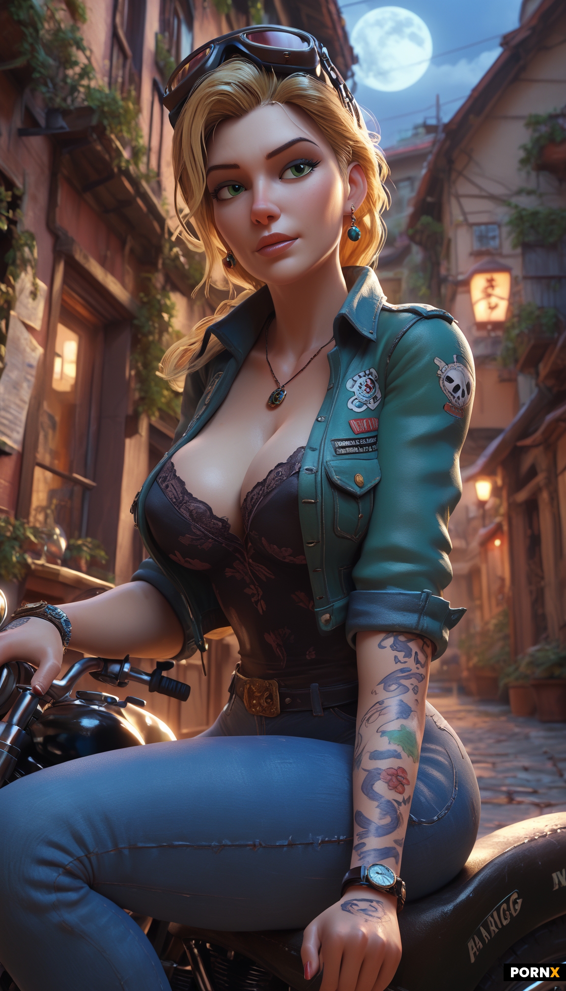 Busty 30 year old Woman with a Jeans jacket