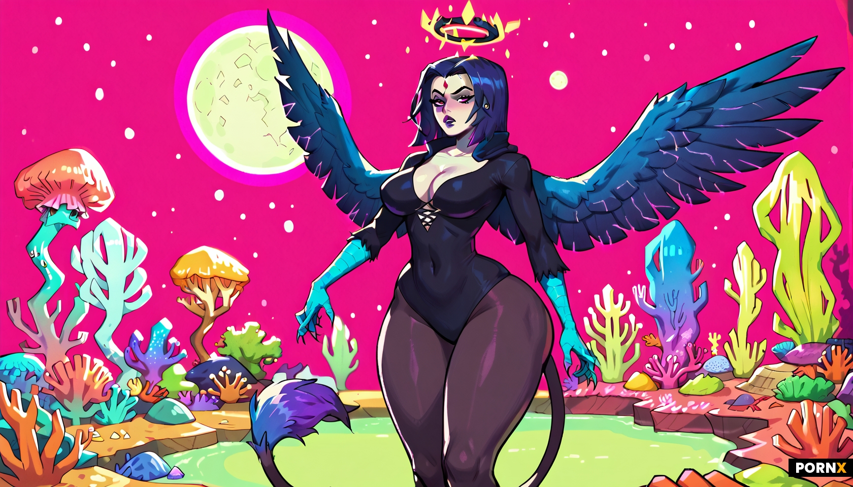 a black raven gryphon woman