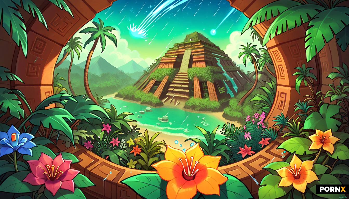 Rain falling on a tropical volcanic island