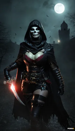 sexy undead female rouge thief with wearing black leather