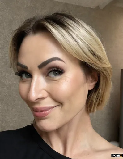 She has a narrow oval-to-heart-shaped face with a relatively high forehead