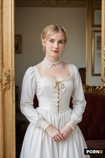 A woman in her twenties dressed as a 19th century French aristocrat