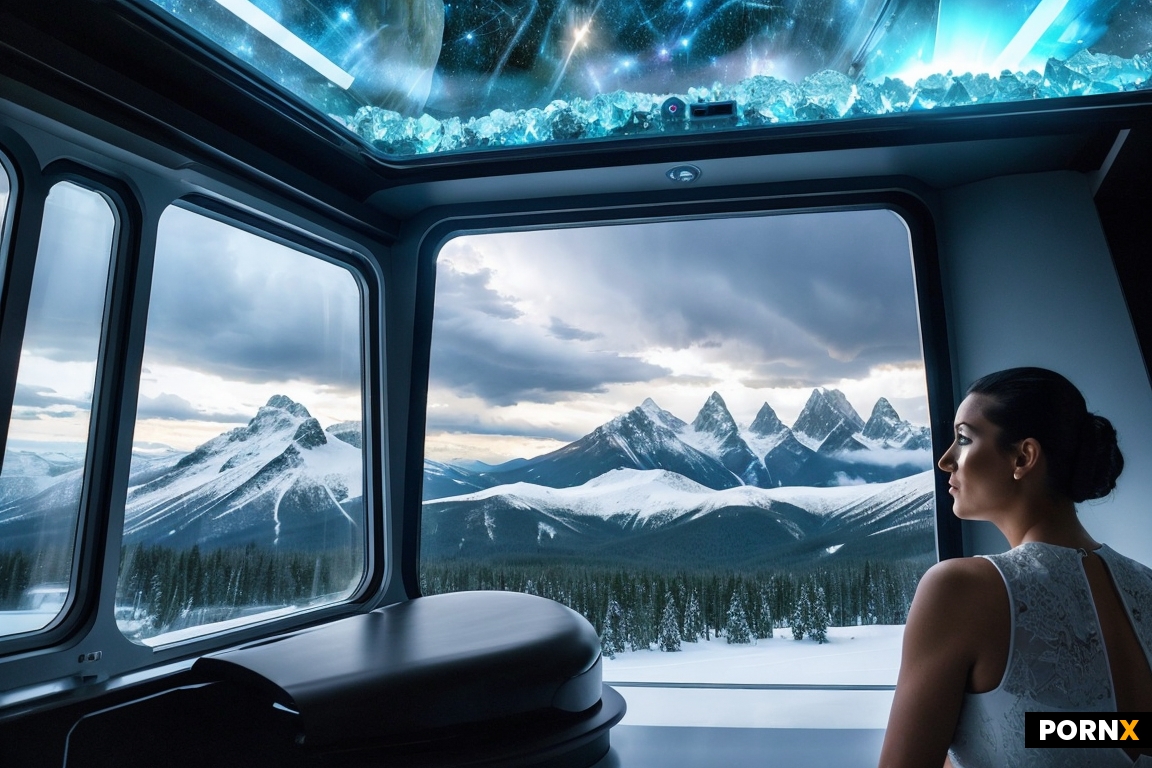A woman looks out the window of her spacestation room