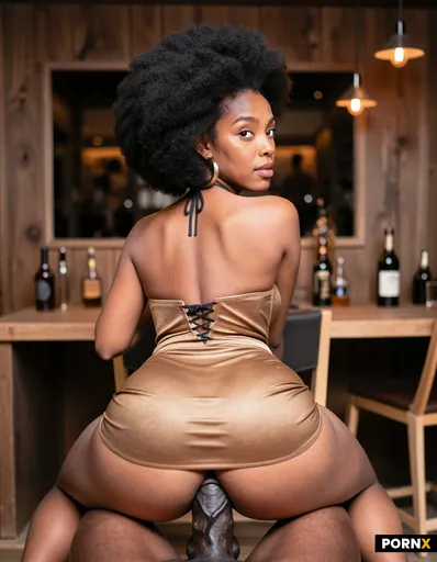 Black cock in her ass her back is turned to pov while sitting on top of cock that was on her chair i
