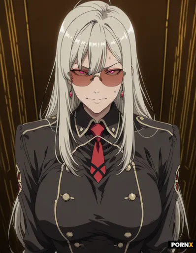 D v a cosplay ahegato face glasses and bigger von vorne sie liegt auf einem bett auf dem bauch sie