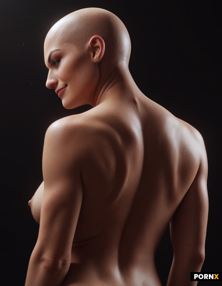 A close up shot of a hairless woman with naked in the dark void area