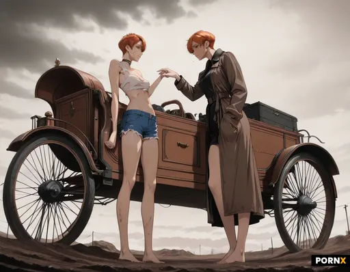 she is wearing very tattered woolen shorts