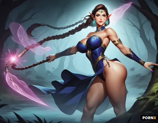 A lithe adult elven enchantress with long
