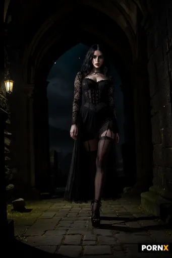 Prompt: A photorealistic cinematic shot of a gothic woman with striking pale skin