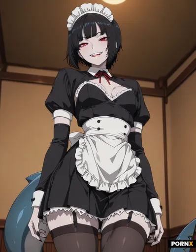 A girl with sharp shark teeth