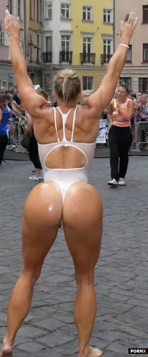 The women's 20 year gymnastics team is hosting a carnival in Stockholm crowded streets; they're wear