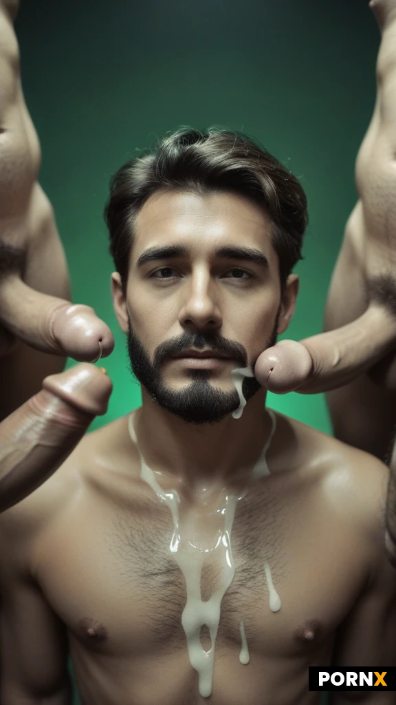 (Cute_man:1.0),(masculine male:1.0),
(high angle :1.3),(dynamic angle sideview:1.2)
(Tilt_back_head),(hand on face:1.0),( finger in mouth:1.0),(in the middle of group of men,surrounded by penises:1.3),(gay gangbang),(transparent white liquid on chest:1.2)
(Hesitate),(manly face:1.3),thick eyebrows,open mouth,(goatee:1.3),(beard:1.3),(mustache:1.0),
(hairy:1.3),((Skinny_adult,flat_chest:1.3):1.3),(oiled:1.0)
(cinematic studio light,frontlit)
Sepia,desaturated,28mm focal length
(Misty background:1.3)