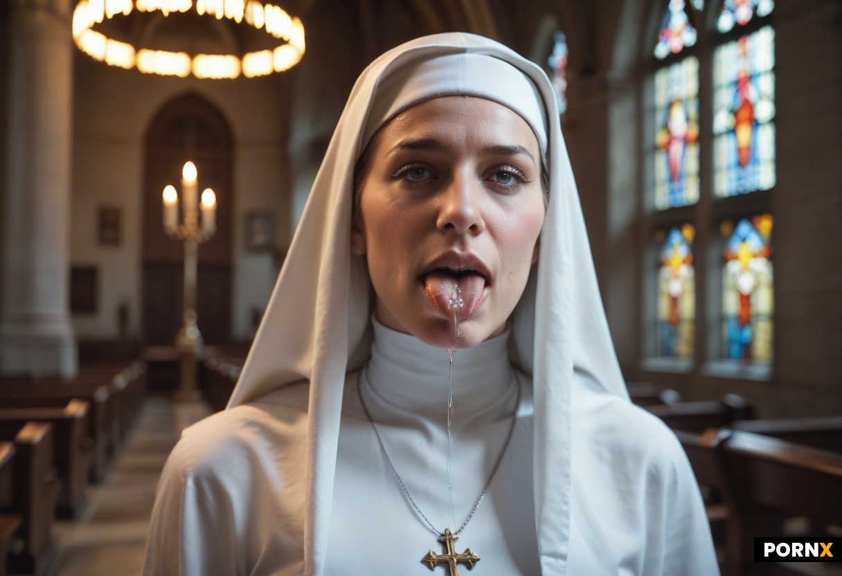 Naked tits exposed nun glowing halo saggy extremely large tits  sitting bound spreading legs apart k