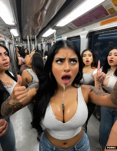 Big girl group of latinas in train