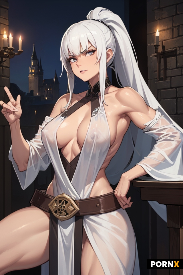 Thin muscular 25-year-old woman in full body robe