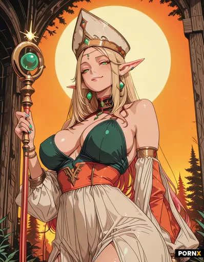 An alluring adult elf mage with short