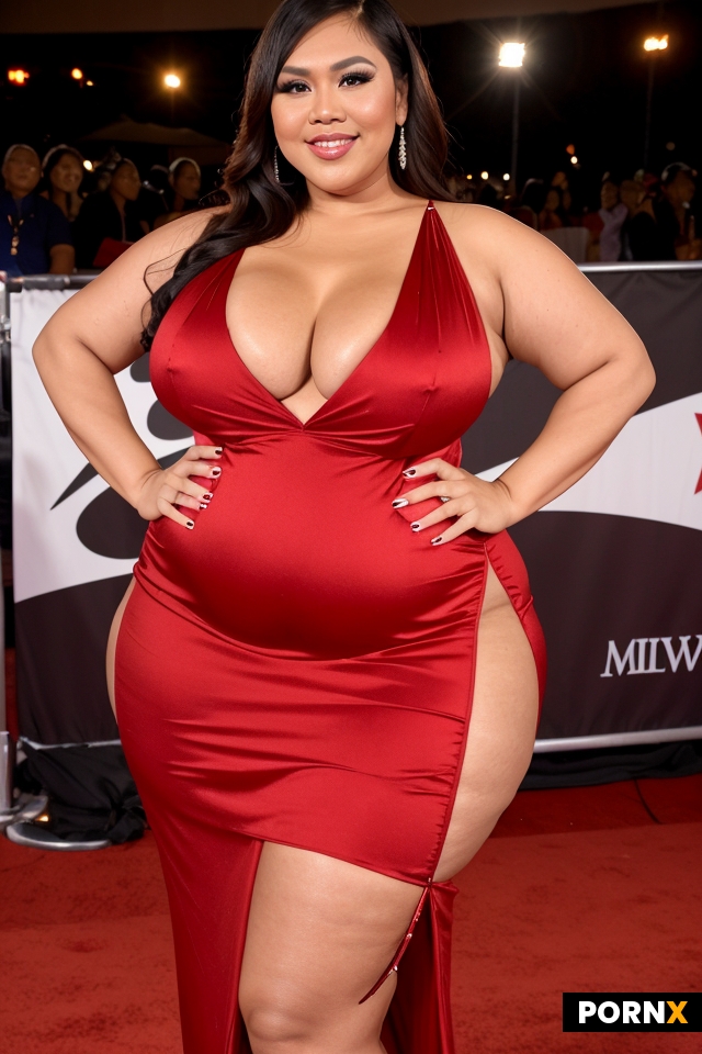 smug filipino bbw milf pornstar wearing dress on red carpet