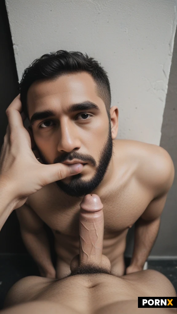 (Gay:1.1),(2men:1.0),(masculine handsome:1.2),(((arab:1.2):1.2):1.2)
(((pov penis against neck:1.2):1.2):1.2),((from above:1.2):1.2),(closeup portrait),(hand in perspective:1.1),
((Looking up:1.2):1.2),((hand on face :1.1):1.1),((finger in mouth:1.1):1.1),(kneeling:1.2),hands down,( against wall),((imminent_blowjob:1.1):1.1),
(((Lovely:1.2):1.2):1.2),yawning,thick eyebrows,open mouth,(((goatee:1.2):1.2):1.1),((shaved_buzz_cut:1.2):1.2)
(hairy:1.3),((Skinny_adult,flat_chest:1.2):1.2),(naked:1.1),
(cinematic studio light,frontlit),<lora:055:0.5>,erect penis,testicles
Penis,<lora:bettercocks:0.5>
(Misty background:1.3),(dramatic lighting:1.0),(highly detailed eyes:1.0),(intricate details:1.0),(masterpiece:1.3),( best quality:1.3),( highres:1.3),( absurdres:1.3),