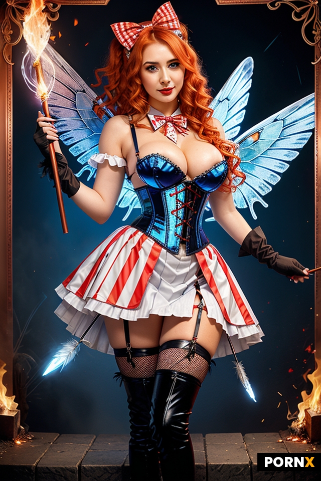 Angelic busty 25 year old woman with butterfly wings made from fire
