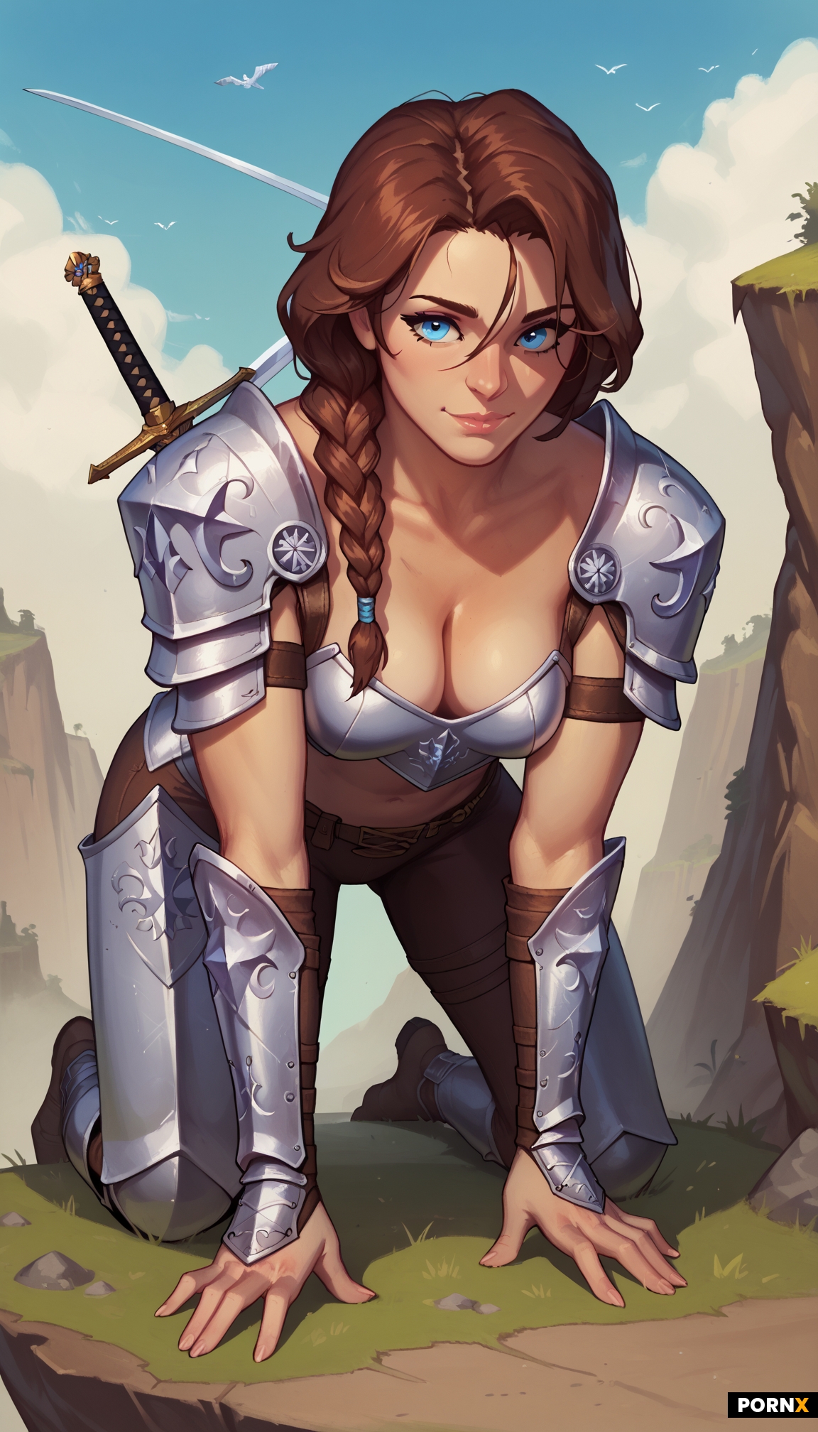 Cute Woman in a silver knight Outfit