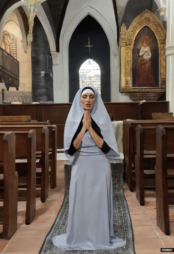 Bitch in hijab is in a church praying to her whore gods