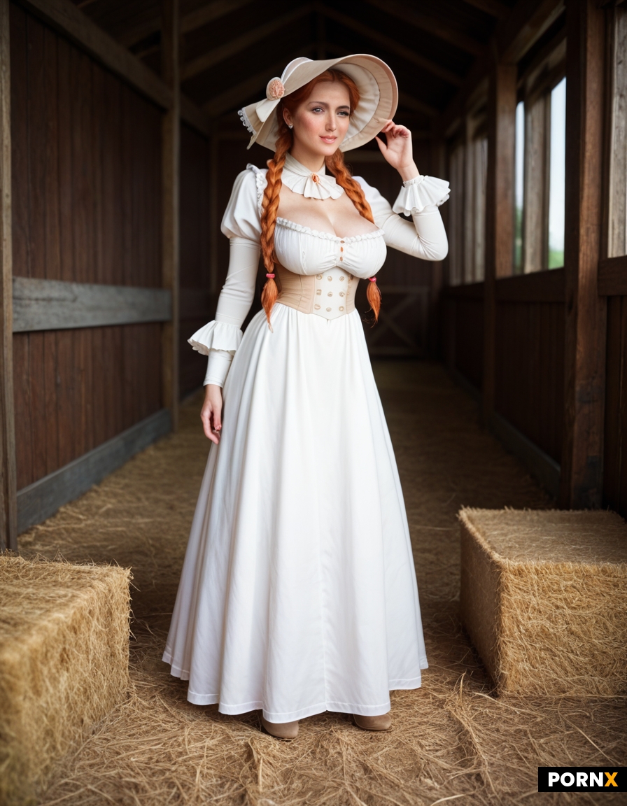 Prancing sexy pale Amish redhead