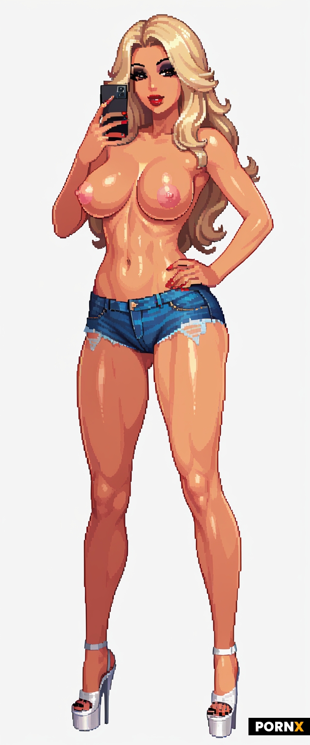 Wearing denim shorts