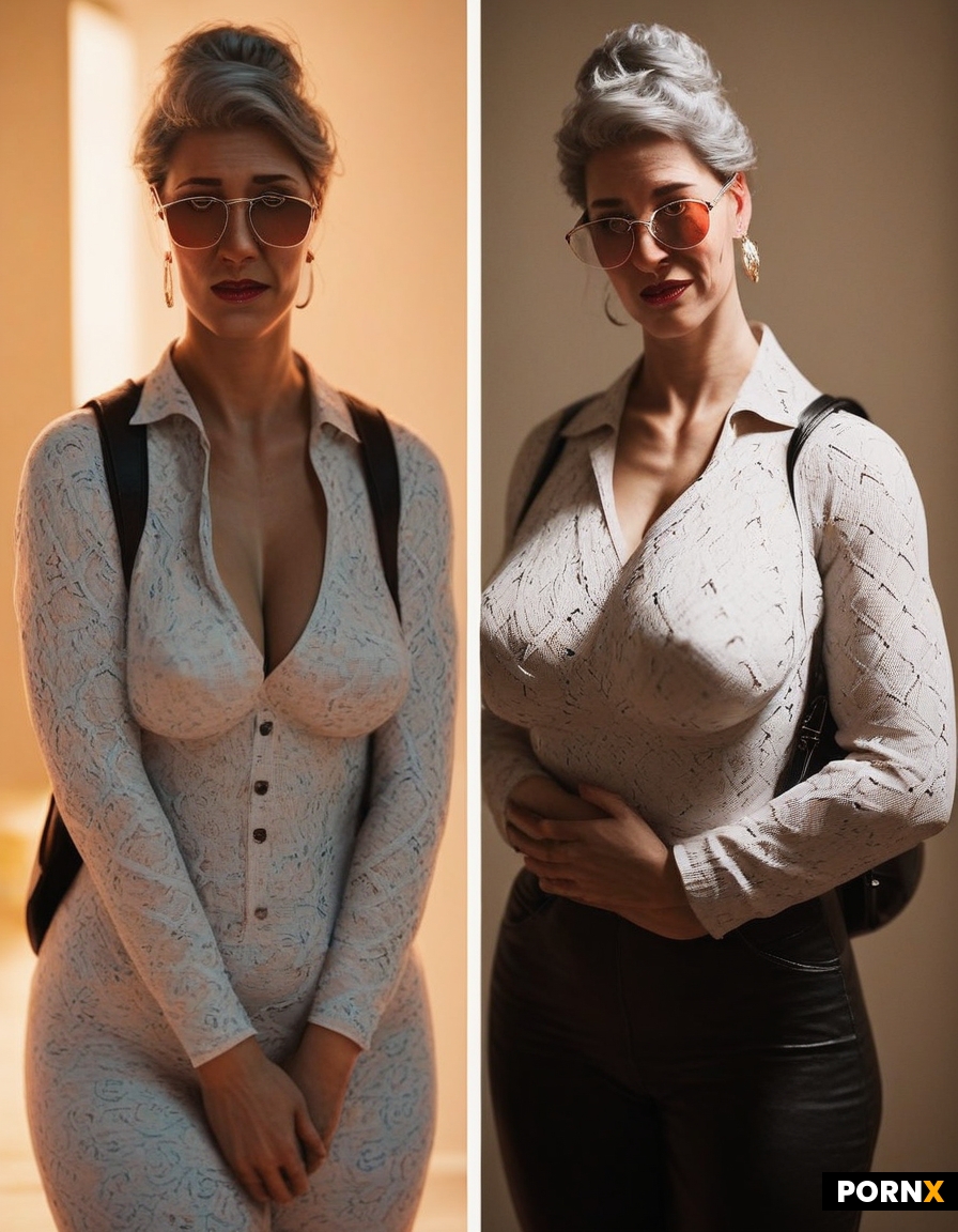 Dapper younger man age is 18 who is  hugging Thick busty Grandmother