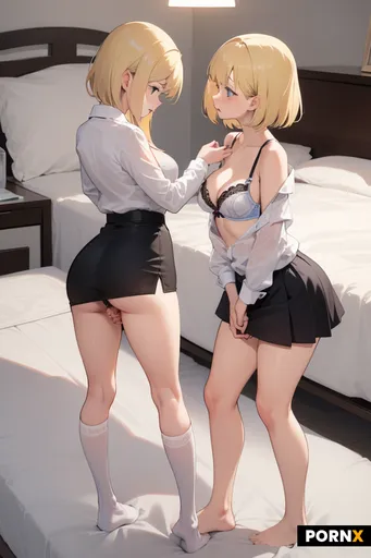 A man is nearly behind her fucking her in the ass