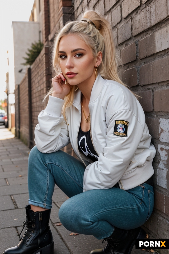 woman in her 20s dressed like a chav with fur boots