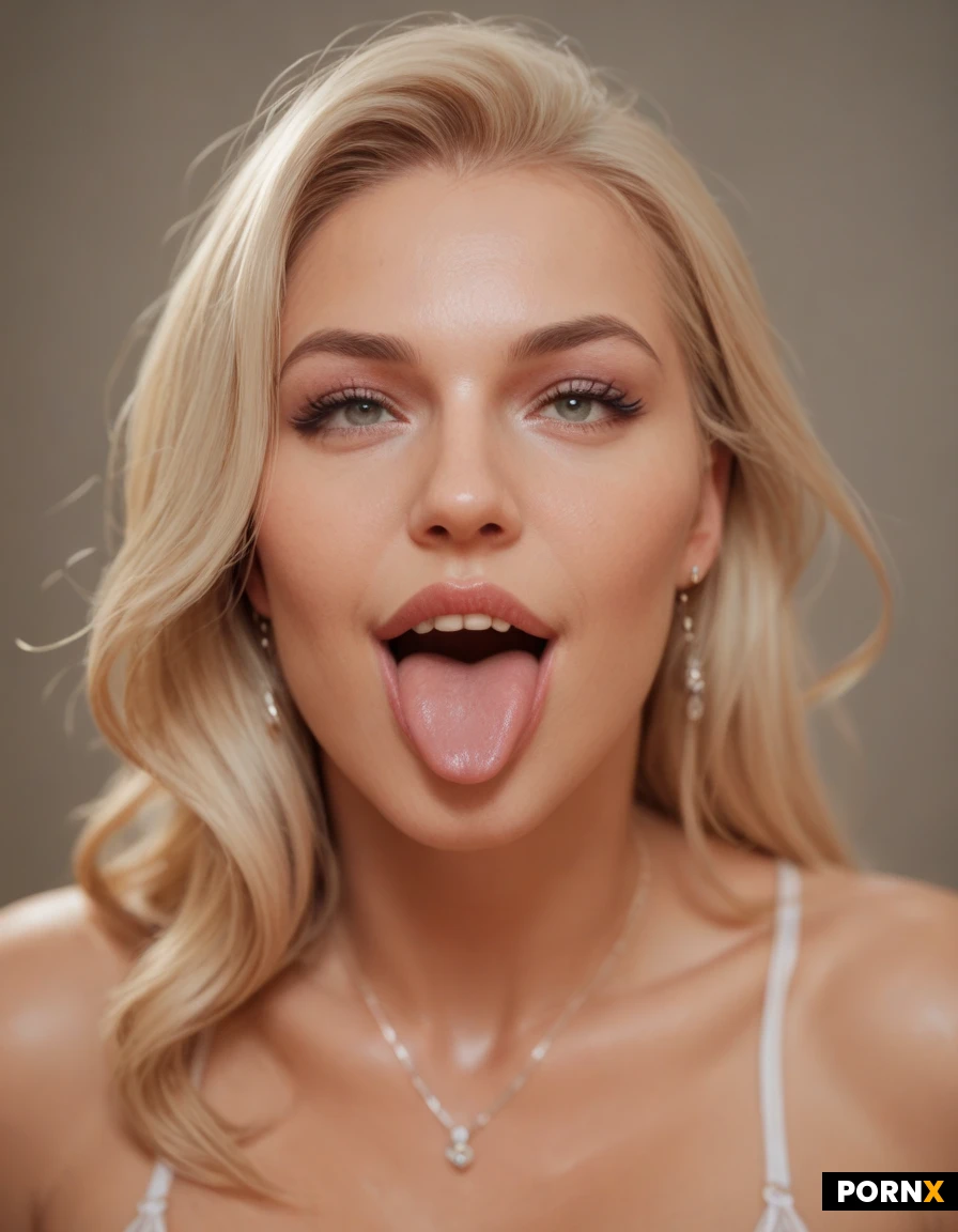 she takes a big cumshot on her face. she is happy, tongue sticking out. eyes open. she keep her eyes open the whole time. eye contact with the viewer