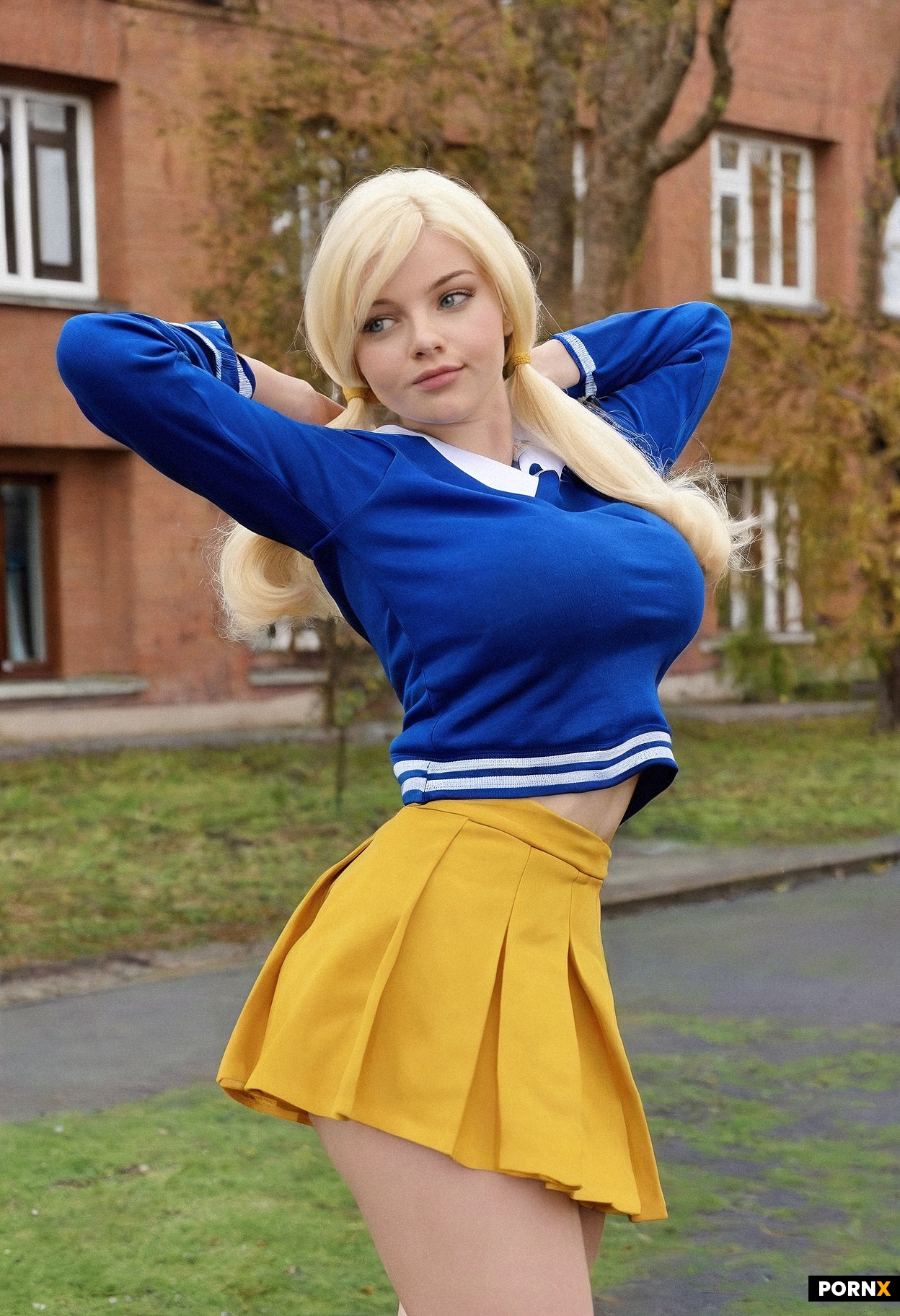 A beautiful 21 year old woman with blonde hair and blue eyes