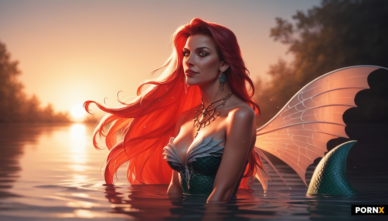 Woman mermaid with iridescent mermaid tail
