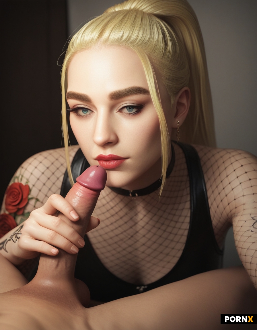 Sexy tattooed blonde German college cumslut giving a hanjob to a big black man