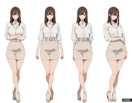 Full-body adult woman character standing in a perfectly straight neutral reference pose