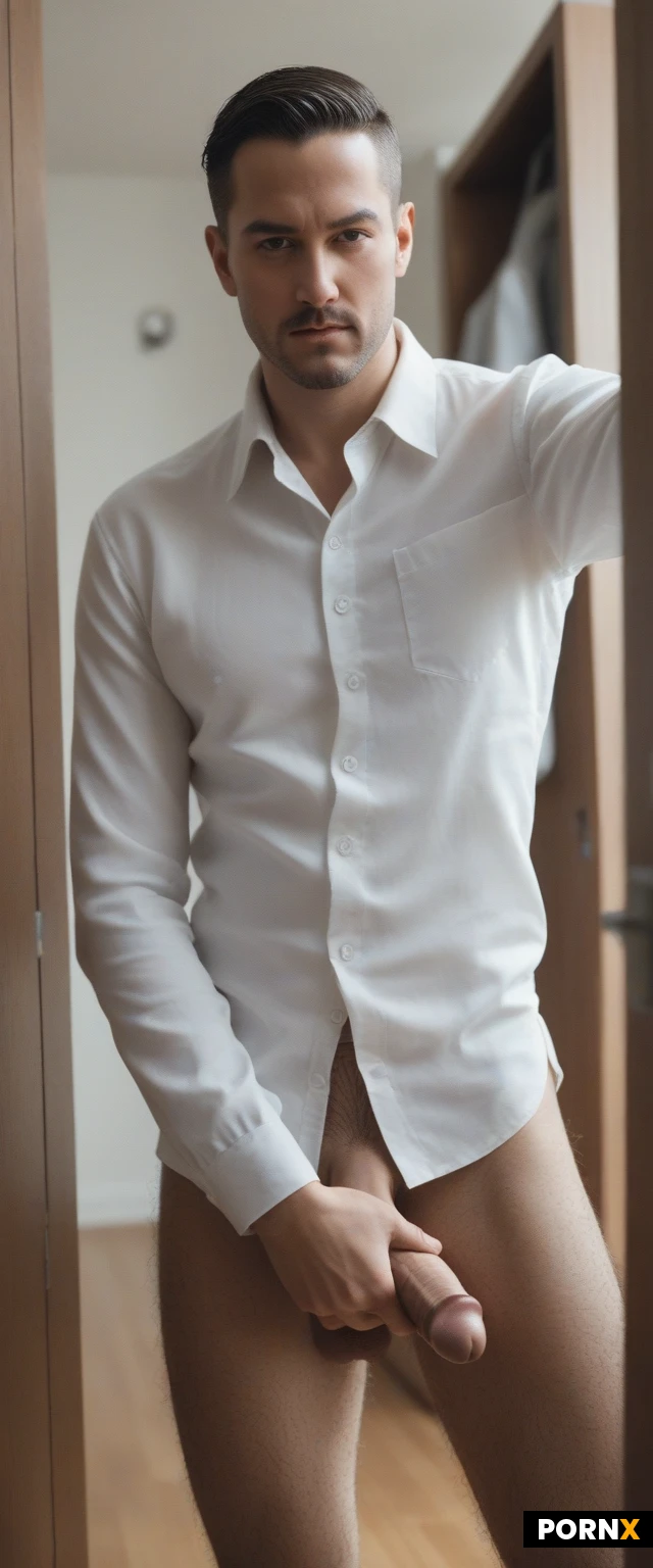 (One Man:1.3),(handsome:1.3),gay,((spanish:1.2):1.2),(portrait:1.2)
Standing, turning back,bending forward,(knee up:1.2)
(Serious:1.2),((shaved_buzz_cut:1.2):1.1),(thick_eyebrows:1.1),((facial_hair:1.2):1.1)
( skinny_adult :1.3),(brown eyes:1.3),(white buttoned shirt:1.3),(hairy legs:1.2),(black_ankle_socks:1.1),(closet :1.0)
<lora:055:0.5>,erect penis,(testicles from below:1.2)
Penis,<lora:bettercocks:0.5>,masterpiece, best quality, highres, absurdres,
