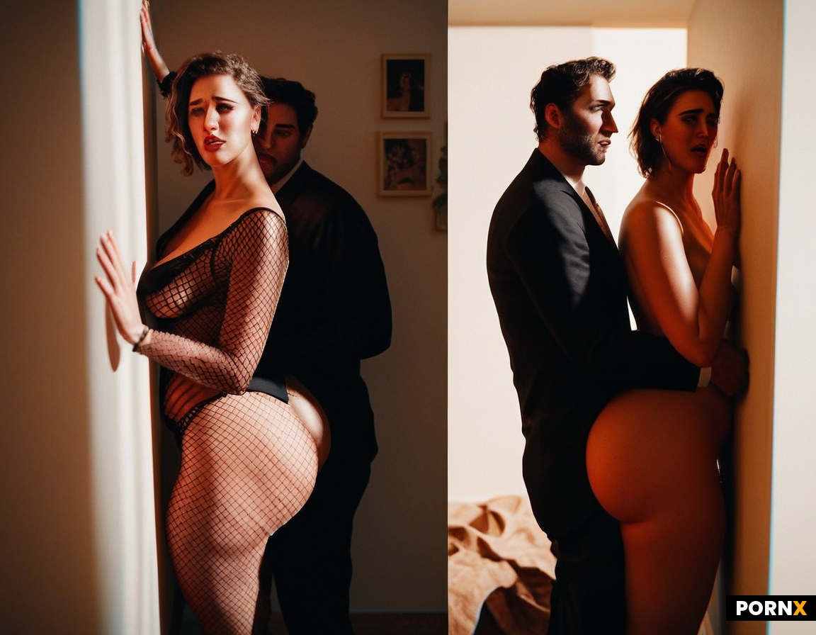 Man and woman hiding around corner