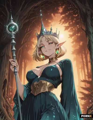 An alluring adult elf mage with short