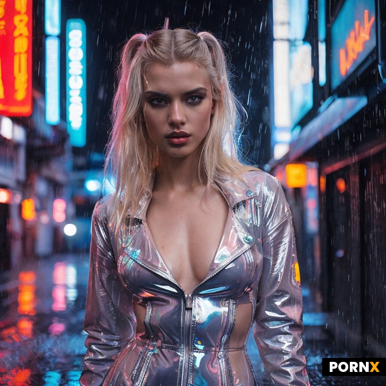 Night cyberpunk alley portrait captured in photoreal style of ZIKI