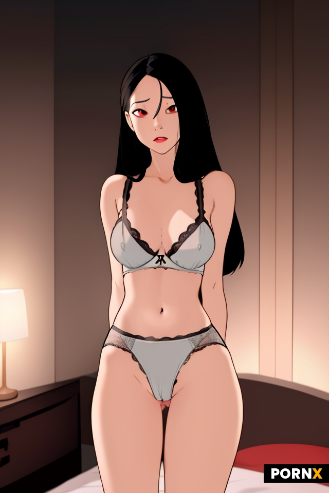 chica confundida en ropa interior con los ojos rojos brillantes