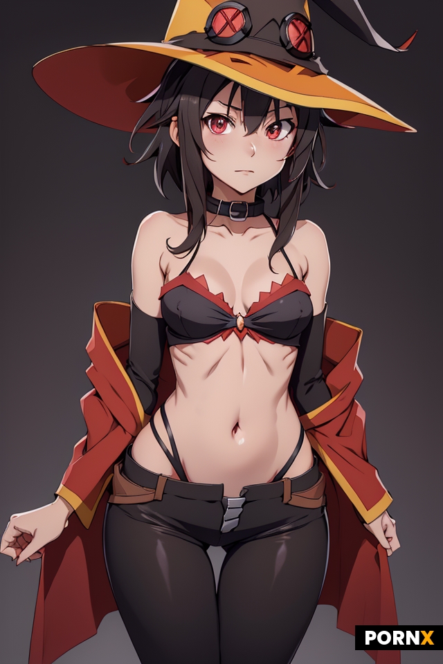 Konosuba megumin witch hat flat chest skinny collar bones ribcage