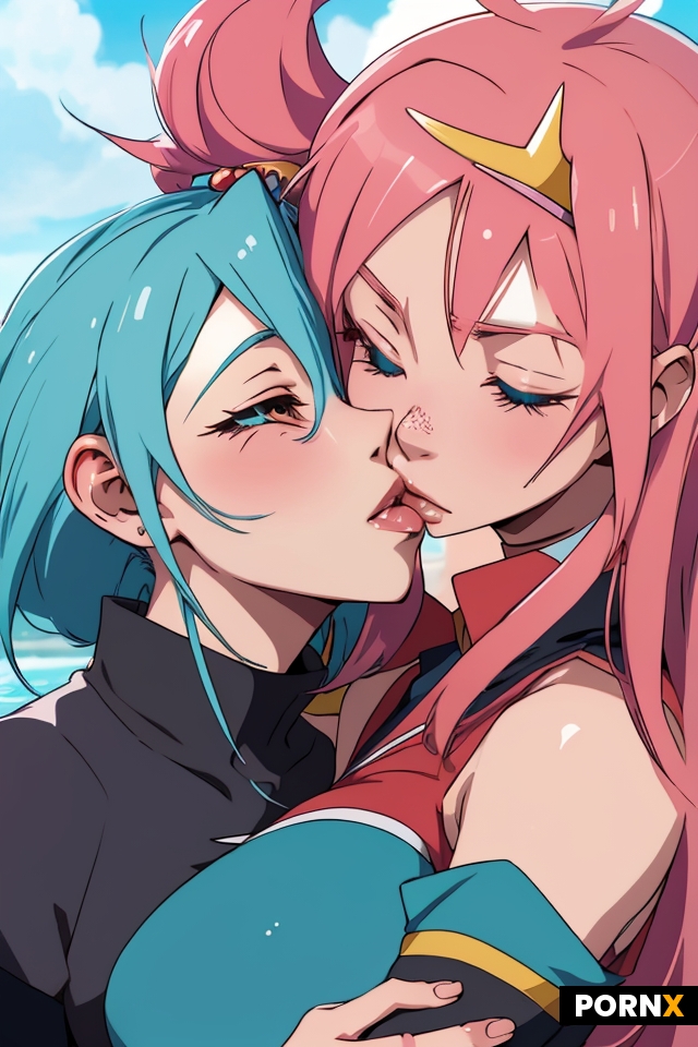 Zero two aqua konosuba kissing lesbian