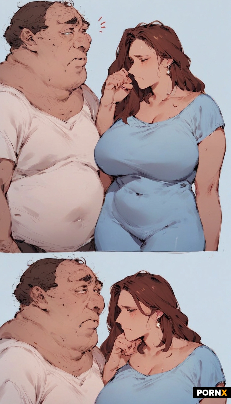 Ugly nerdy guy touching a woman's body